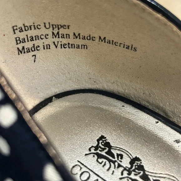 Coach and Four Navy white Polka dot  peep toe bow heels women’s size 7 - Picture 4 of 12